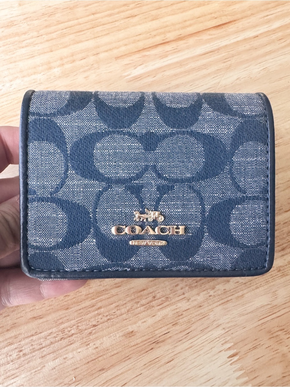 Coach Compact Signature Card Case Wallet in Denim Blue